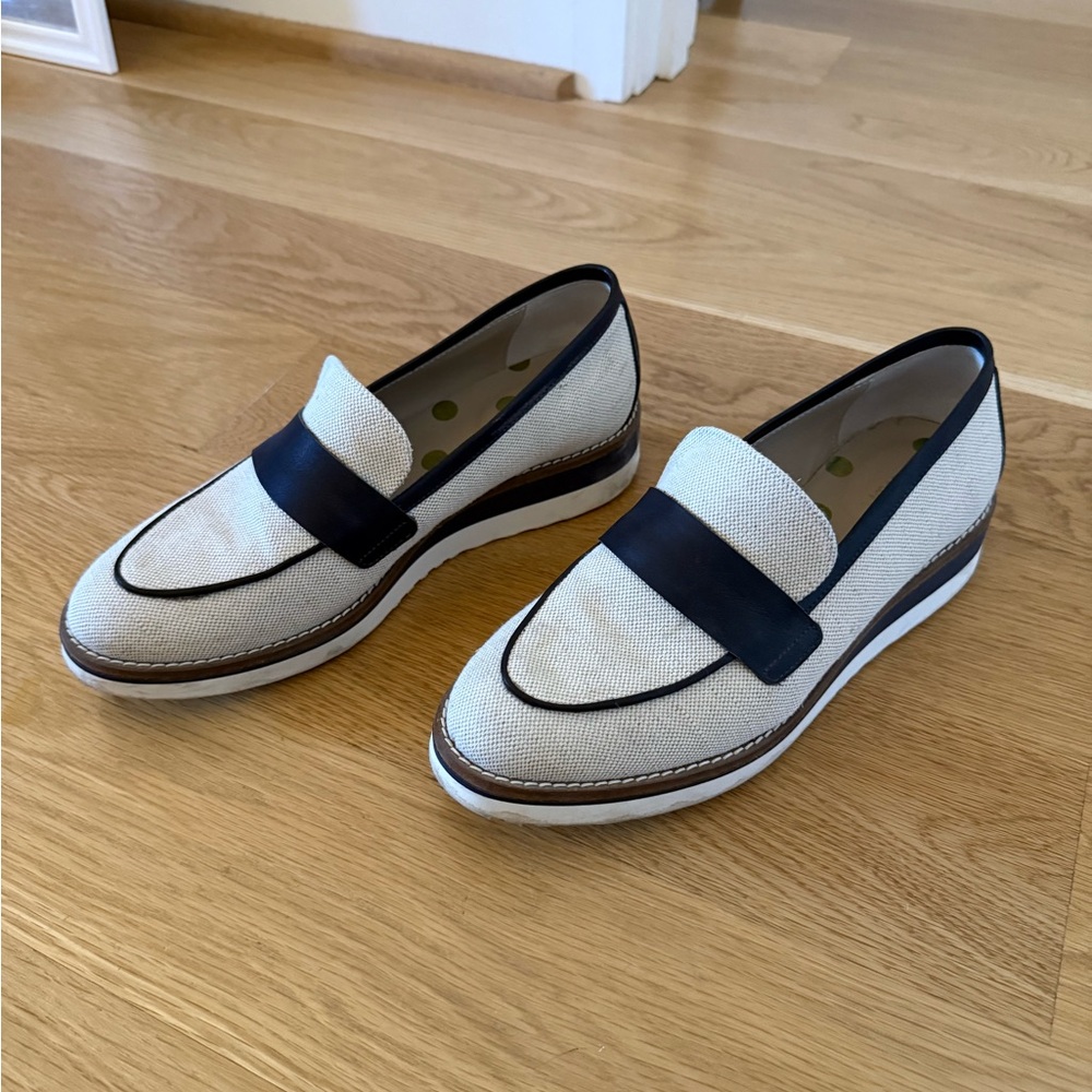 Boden Cream and Navy Loafers